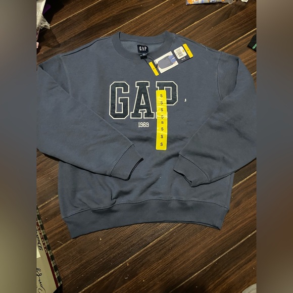 Gap Women’s Corduroy Logo Navy Fleece Crewneck Top Sz: S - Picture 2 of 9